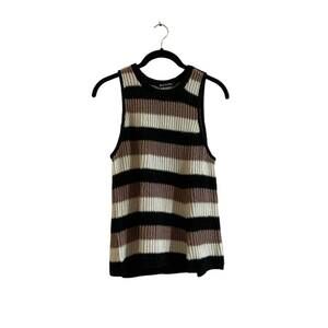 NEW HASSON women's stripped crew flare tank top in black/white/sand